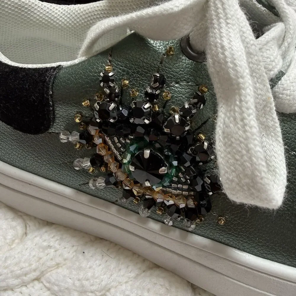Kurt Geiger London Mini Laney Eye Sneakers Girls Size 1 Green Lace Up Shoes